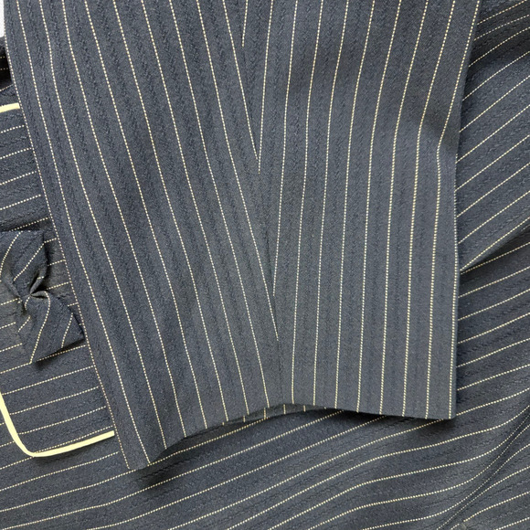 Y2K Vintage Navy Blue White Pinstripe Contrast Piping Bow Detail Blazer 22W Plus - Picture 3 of 7